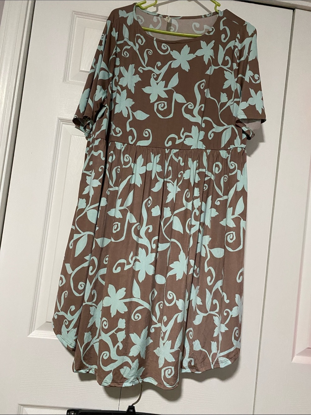 Emerald Brown Dress with Mint Floral Print